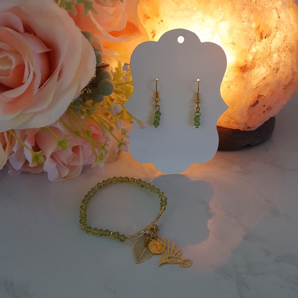 Green Hummingbird Bracelet and Earring Set